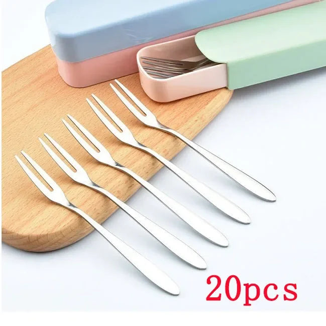 13cm StainlessTwo-tine Steel Fruit Forks Set Small Size Two-tine Dessert Snack Cake Forks for Parties and Cafeterias