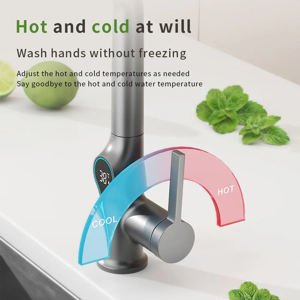 Intelligent Water Temperature Display Pull-out Sprayer Kitchen Faucet Hot and Cold Water Kitchen Sink Tap Single Hole Mixer