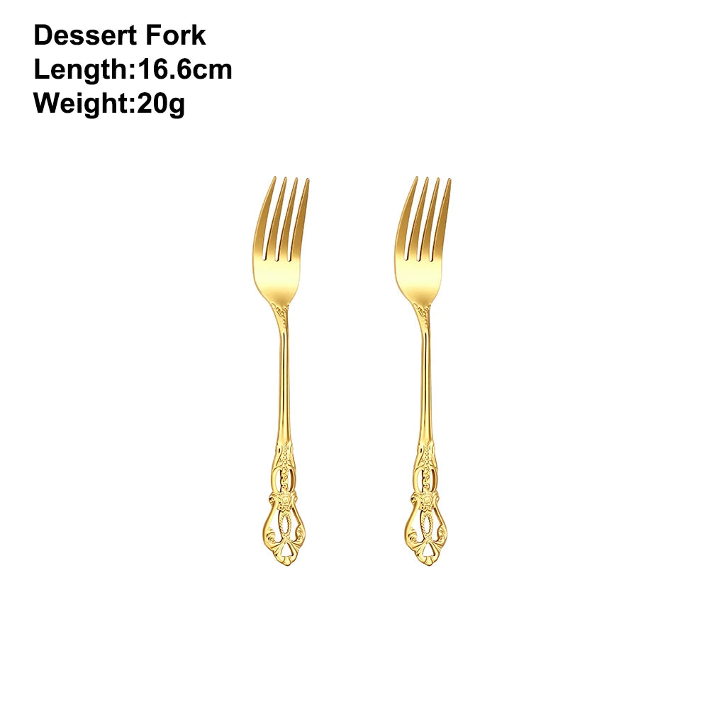 2/4/6/12Pcs Dessert Forks Gold Fruit Fork Stainless Steel Sliver Tableware Cake Snack Salad Fork Mirror Western Black Cutlery