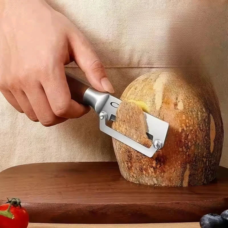 Wooden Handle Stainless Steel Peeler, Multi-Functional Kitchen Gadget for Fruits Vegetables Peeling Slicing, Durable & Smooth