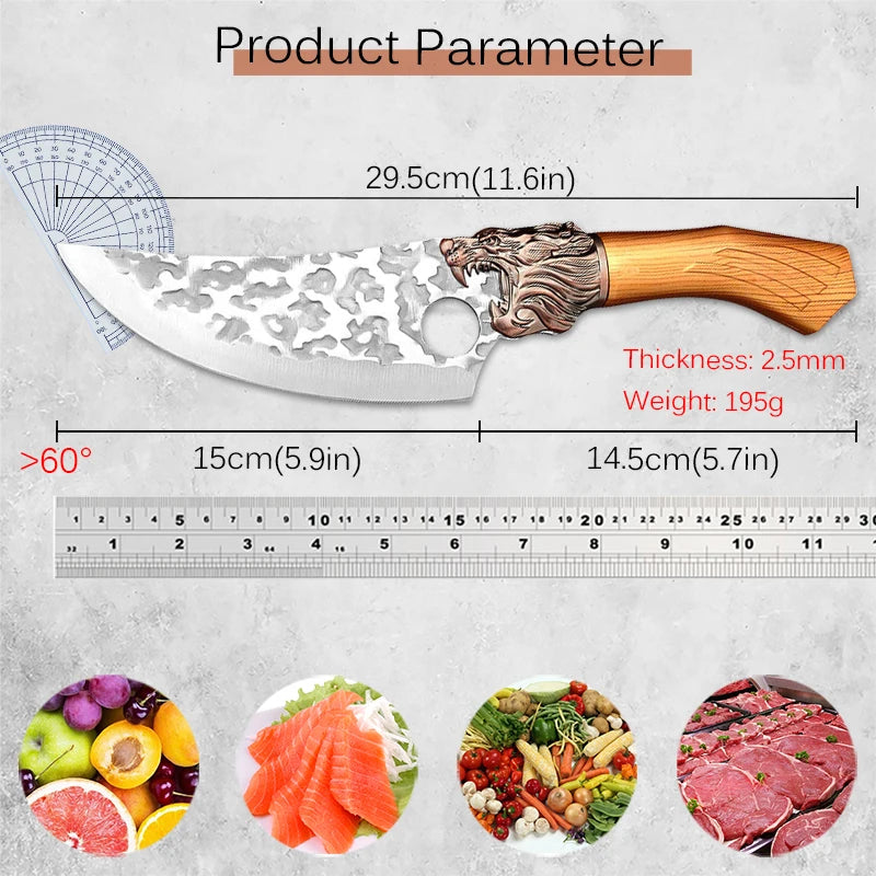 Meat Cutting Knives Boning Knife Wooden Handle Hnadmade Forge Knives Slicing Knife Multifunctional Kitchen Knives with Cover