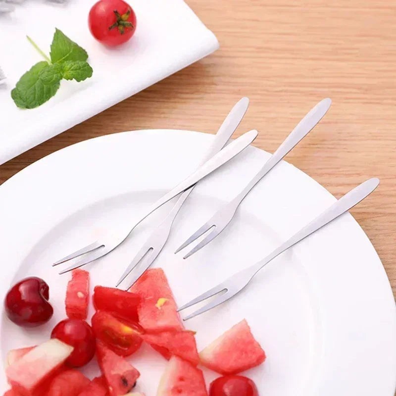 13cm StainlessTwo-tine Steel Fruit Forks Set Small Size Two-tine Dessert Snack Cake Forks for Parties and Cafeterias