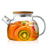 1/1.8L Glass Teapot Bamboo Lid 1pack Glass Tea Kettle with Removable Filter Spout for Loose Leaf、Fruit Tea and Fragrant Tea