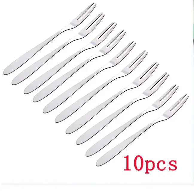 13cm StainlessTwo-tine Steel Fruit Forks Set Small Size Two-tine Dessert Snack Cake Forks for Parties and Cafeterias