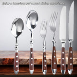 Classic Elegant Stainless Steel Cutlery Set Simulated Redwood Fork Spoon Knife Full Dinning Fork Steak Knife Teaspoon Creative
