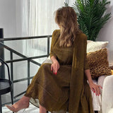 Womens Dresses Fashion 2025 Pleated Clothing Womens 2 Piece Outfit Two Piece Sets Metallic Fabrics Casual Long Dresses