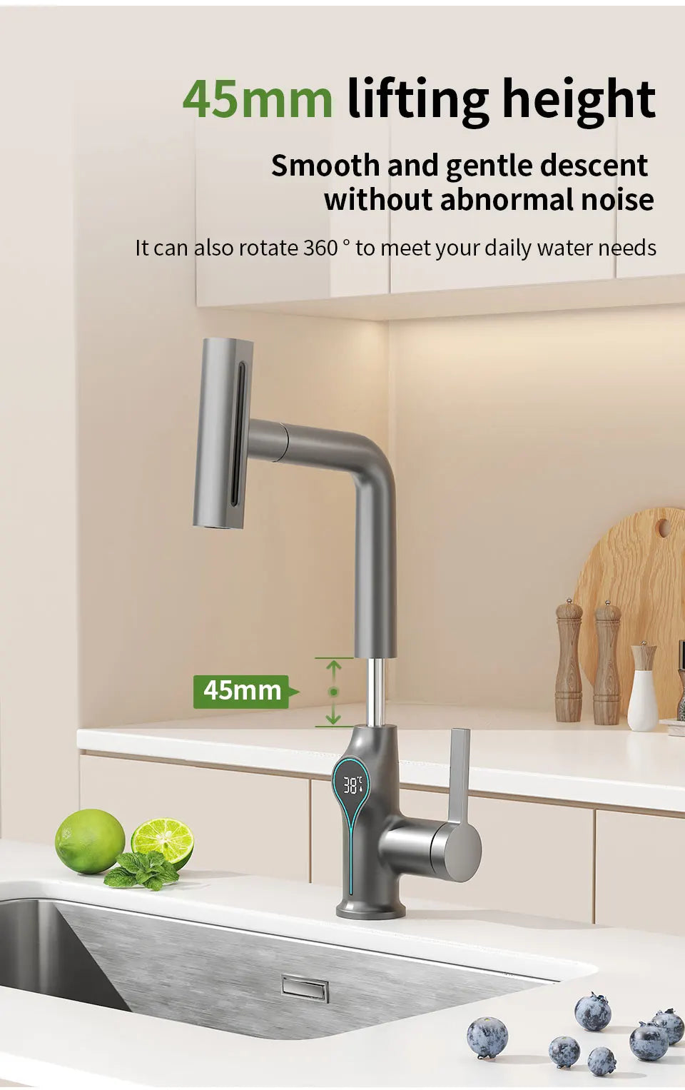 Intelligent Water Temperature Display Pull-out Sprayer Kitchen Faucet Hot and Cold Water Kitchen Sink Tap Single Hole Mixer