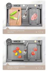 Waterfall Kitchen Sink Nanometer 304 Stainless Steel Large Single Slot Kitchen Accessories Waterfall Faucet Vegetable Basin