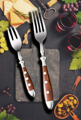 Classic Elegant Stainless Steel Cutlery Set Simulated Redwood Fork Spoon Knife Full Dinning Fork Steak Knife Teaspoon Creative