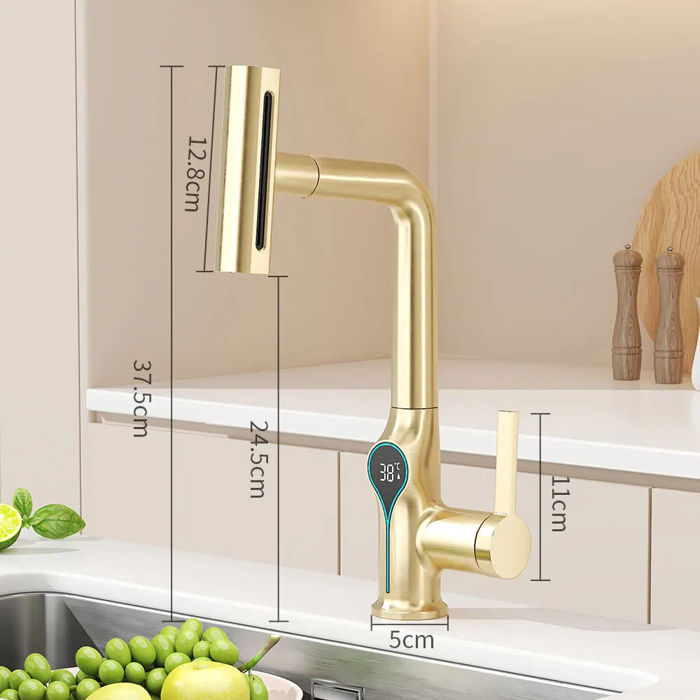 Intelligent Water Temperature Display Pull-out Sprayer Kitchen Faucet Hot and Cold Water Kitchen Sink Tap Single Hole Mixer