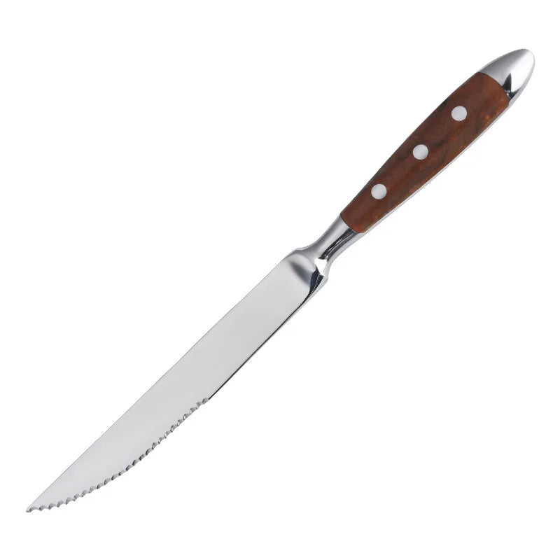 Classic Elegant Stainless Steel Cutlery Set Simulated Redwood Fork Spoon Knife Full Dinning Fork Steak Knife Teaspoon Creative