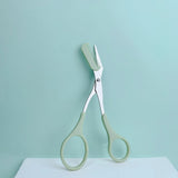 Pink eyebrow trimming scissors with built-in comb - stainless steel, precise grooming tool, creating perfect eyebrows