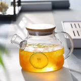 1/1.8L Glass Teapot Bamboo Lid 1pack Glass Tea Kettle with Removable Filter Spout for Loose Leaf、Fruit Tea and Fragrant Tea