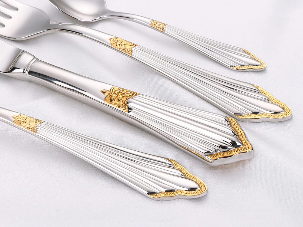 4/8/12/16/20 Pieces Gold Plated Luxury Silverware Flatware Dishwasher Safe 18/10 Stainless Steel Cutlery Set For Home Wedding