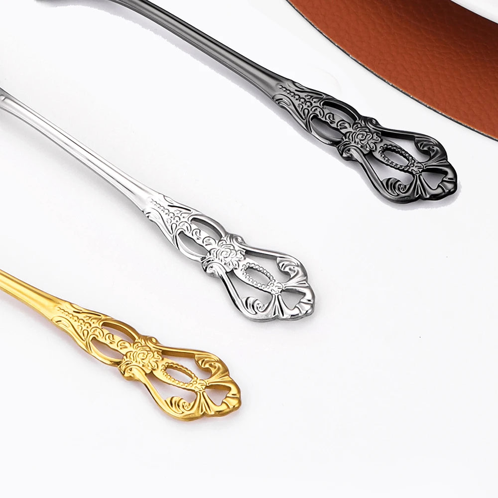 2/4/6/12Pcs Dessert Forks Gold Fruit Fork Stainless Steel Sliver Tableware Cake Snack Salad Fork Mirror Western Black Cutlery