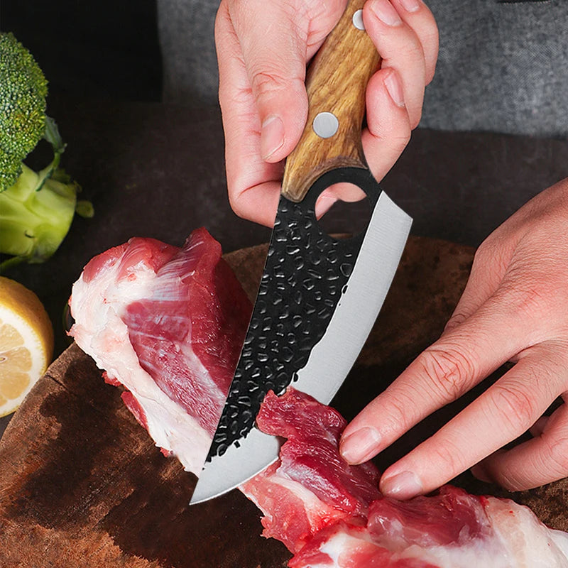 Meat Cutting Knives Boning Knife Wooden Handle Hnadmade Forge Knives Slicing Knife Multifunctional Kitchen Knives with Cover