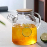 1/1.8L Glass Teapot Bamboo Lid 1pack Glass Tea Kettle with Removable Filter Spout for Loose Leaf、Fruit Tea and Fragrant Tea