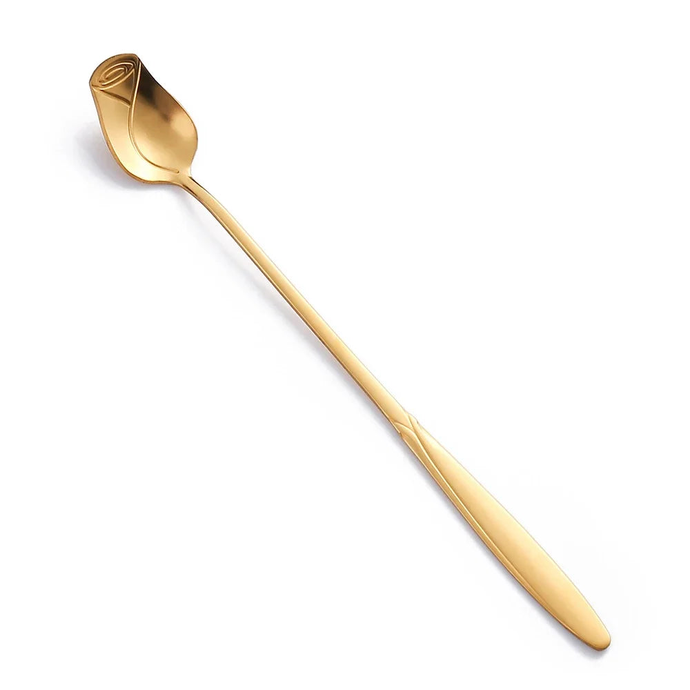 Long Handle Teaspoon Stainless Steel Rose Mixing Spoon Unusual Teaspoons for Dessert Honey Salad Tea Coffee Spoons New Year Gift