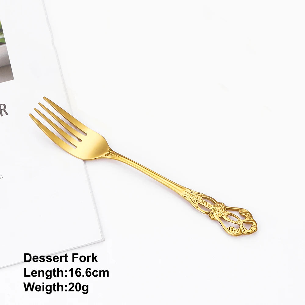 2/4/6/12Pcs Dessert Forks Gold Fruit Fork Stainless Steel Sliver Tableware Cake Snack Salad Fork Mirror Western Black Cutlery