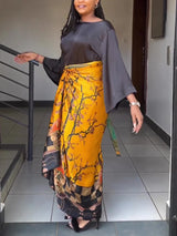 Elegant 2 Piece Sets Womens Outfits Satin Half Sleeve Shirt Blouses and Belted Wrap Midi Skirt Sets Spring Summer Clothes