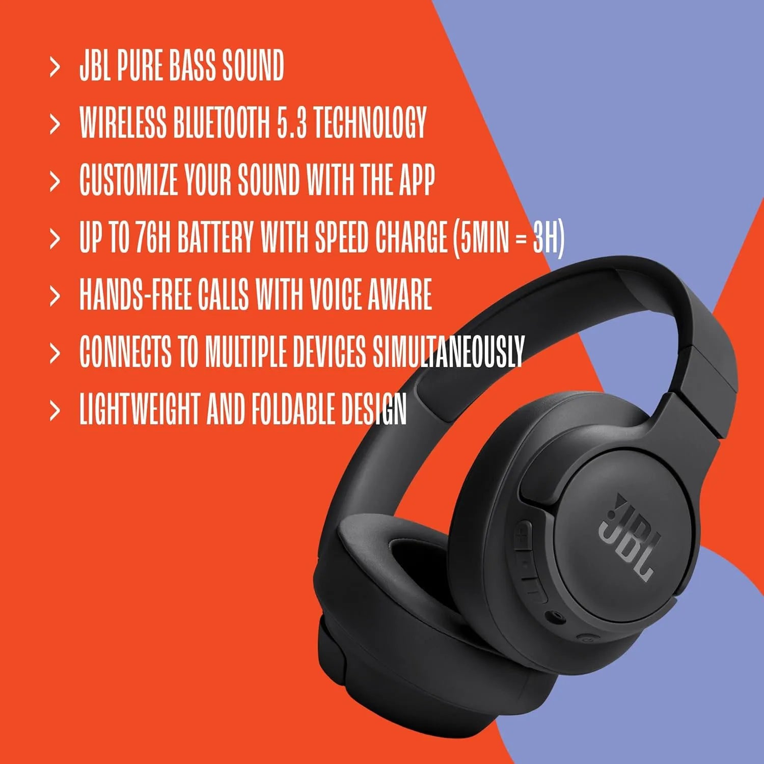 JBL TUNE 720BT Officially Authorized Over-ear Wireless Bluetooth Headphone Gaming Call Headset With Microphone Foldable Design