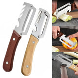 Wooden Handle Stainless Steel Peeler, Multi-Functional Kitchen Gadget for Fruits Vegetables Peeling Slicing, Durable & Smooth