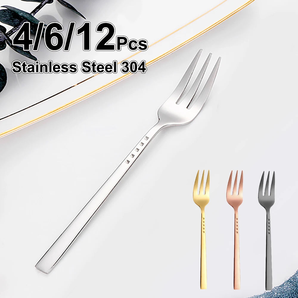 4/6/12Pcs Black Coffee Fork Stainless Steel 304 Tea Fork Set Ice Cream Cake Fruit Forks Mirror Gold Cutlery Thin Sliverware
