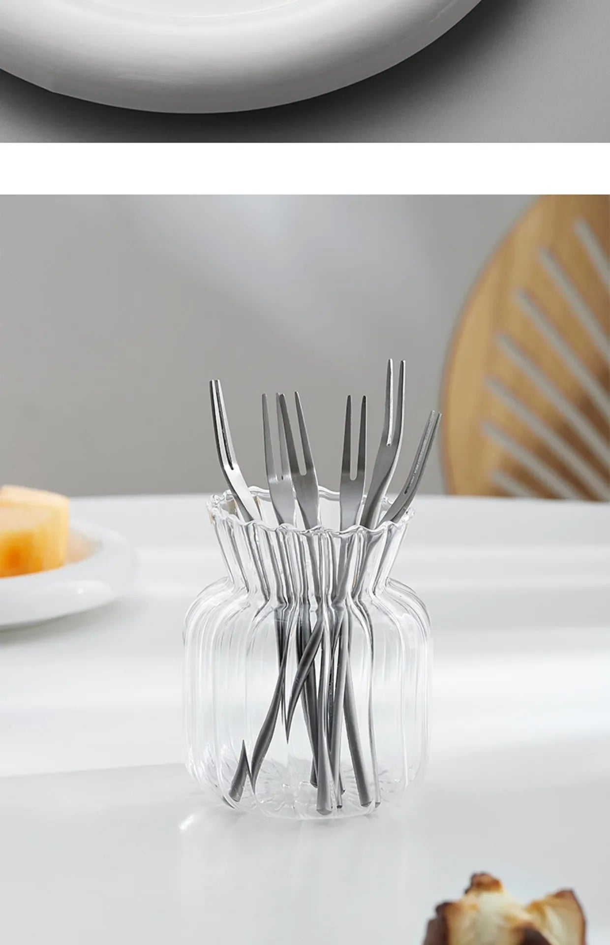 304 Stainless Steel Fruit Fork Solid Round Stick Small Fork High Appearance Level Household Long Handle Fruit Cake Dessert Fork