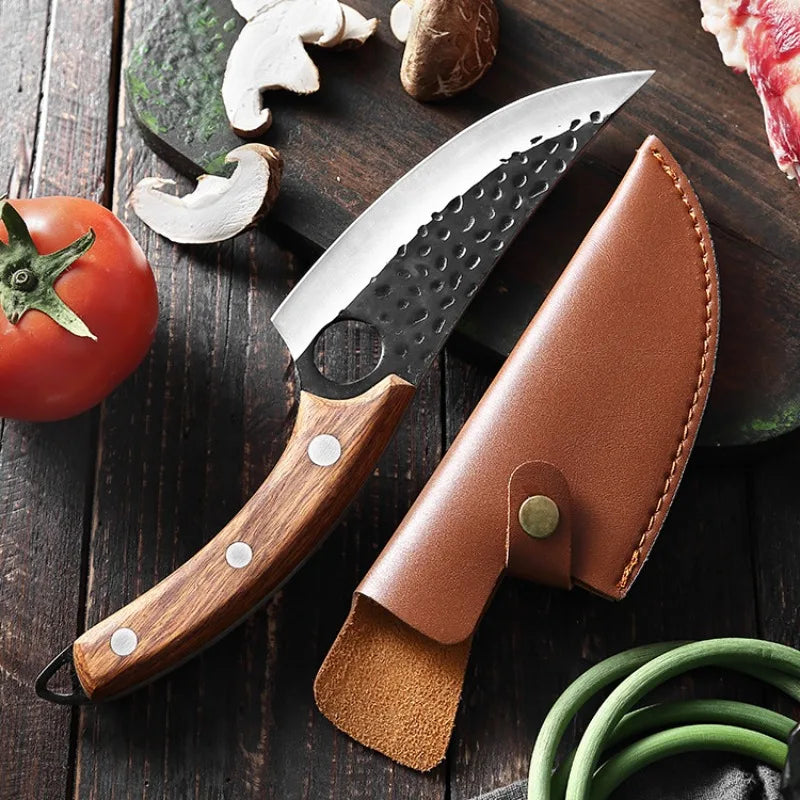 Meat Cutting Knives Boning Knife Wooden Handle Hnadmade Forge Knives Slicing Knife Multifunctional Kitchen Knives with Cover
