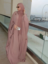 Women's Elegant Islamic Clothing, Pink Embroidered Robe, Loose Batwing Sleeve Arab Abaya
