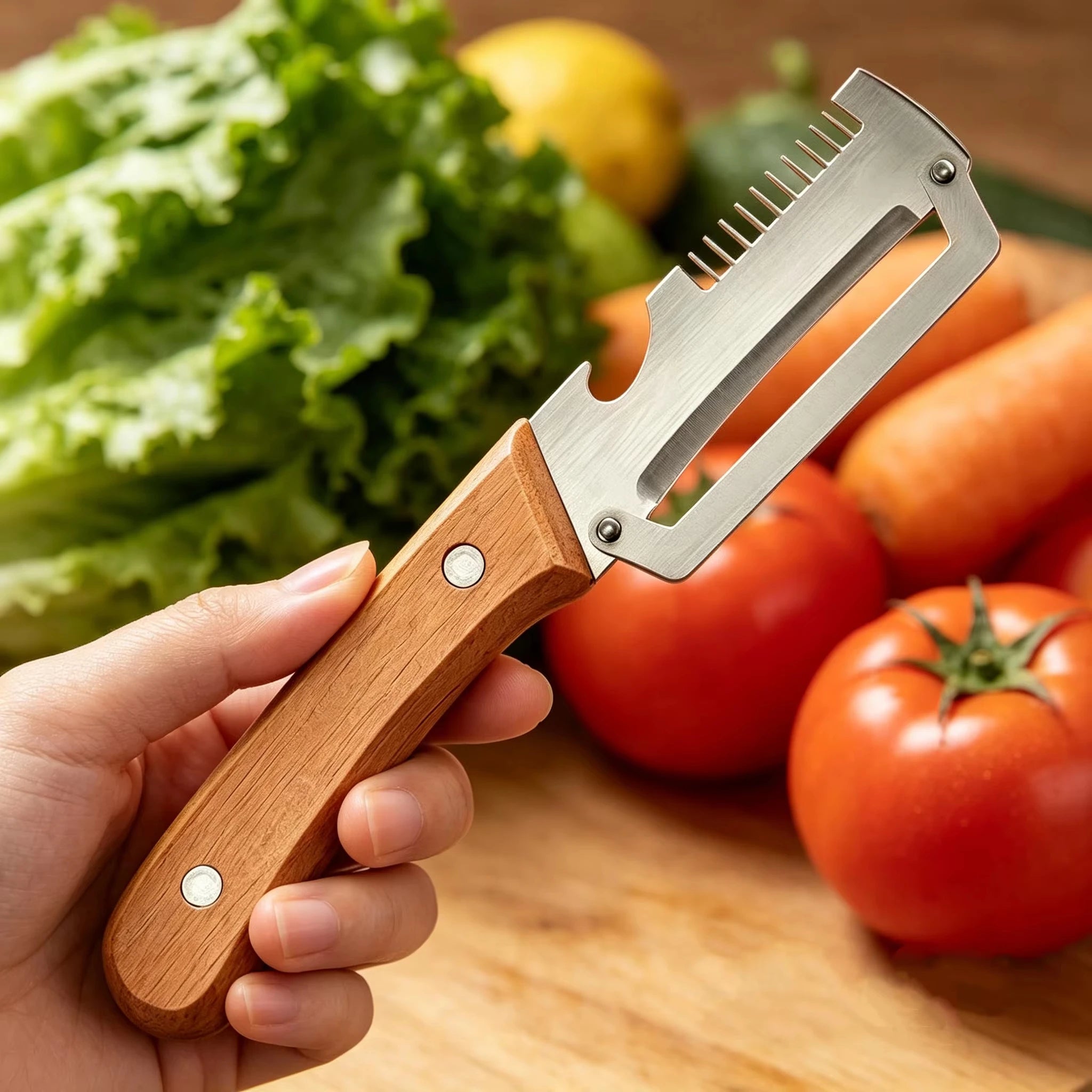 Stainless Steel Peeler Wooden Handle Durable Smooth Multi-function Kitchen Tool Fruit Vegetable Peeling Slicing