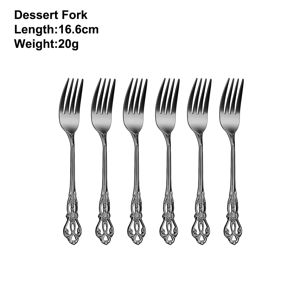 2/4/6/12Pcs Dessert Forks Gold Fruit Fork Stainless Steel Sliver Tableware Cake Snack Salad Fork Mirror Western Black Cutlery