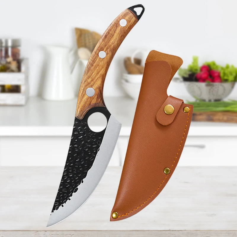 Meat Cutting Knives Boning Knife Wooden Handle Hnadmade Forge Knives Slicing Knife Multifunctional Kitchen Knives with Cover
