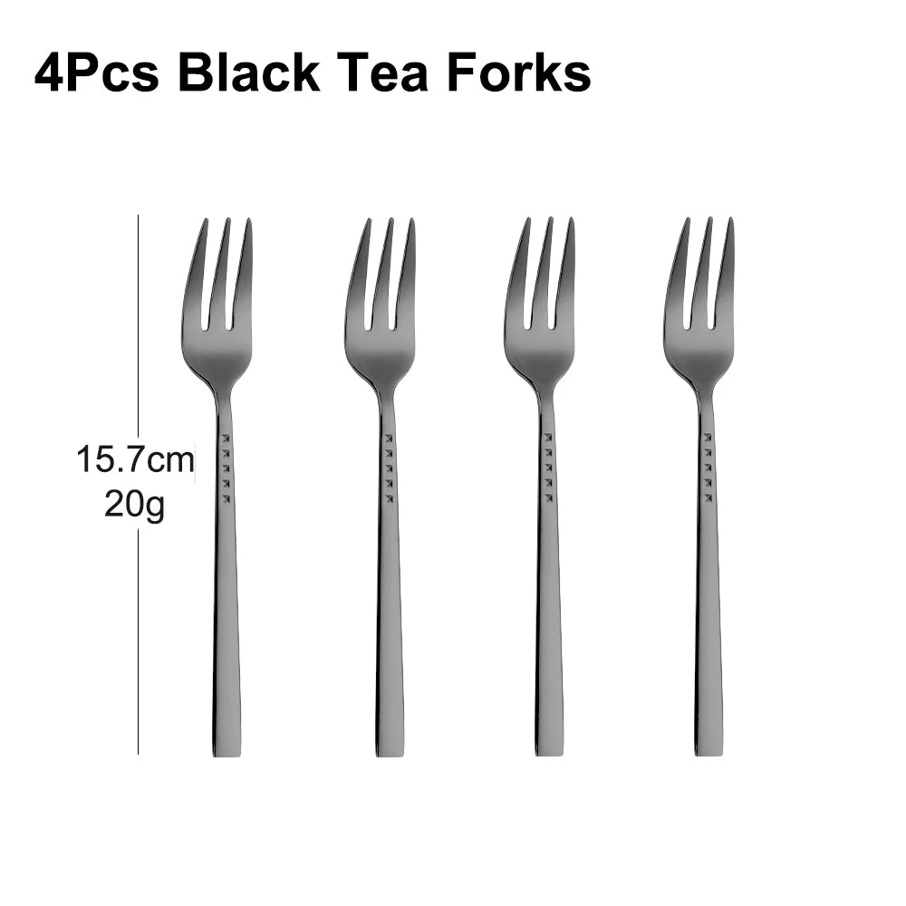 4/6/12Pcs Black Coffee Fork Stainless Steel 304 Tea Fork Set Ice Cream Cake Fruit Forks Mirror Gold Cutlery Thin Sliverware