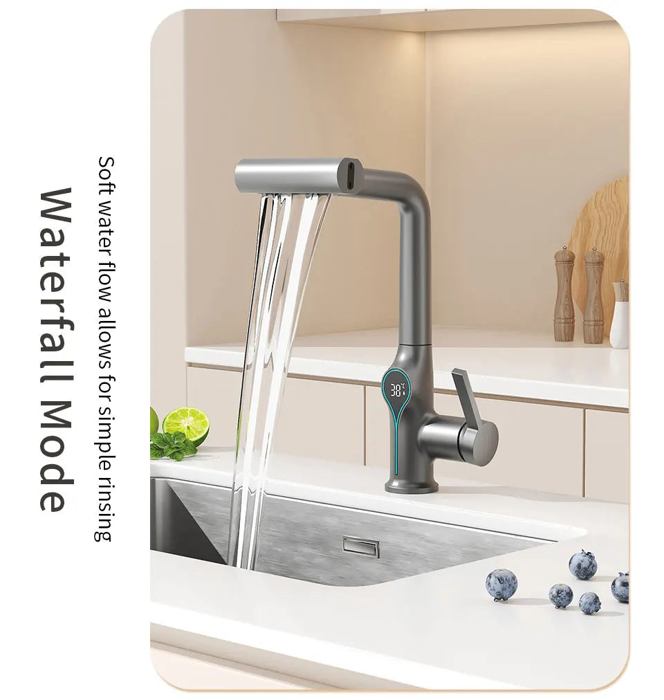 Intelligent Water Temperature Display Pull-out Sprayer Kitchen Faucet Hot and Cold Water Kitchen Sink Tap Single Hole Mixer