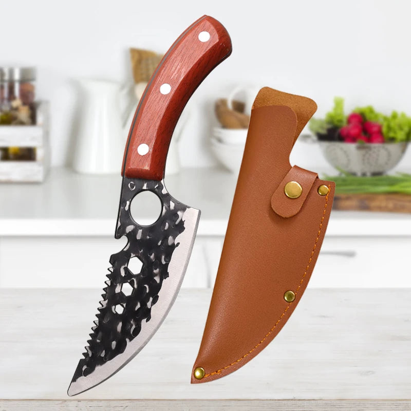 Meat Cutting Knives Boning Knife Wooden Handle Hnadmade Forge Knives Slicing Knife Multifunctional Kitchen Knives with Cover