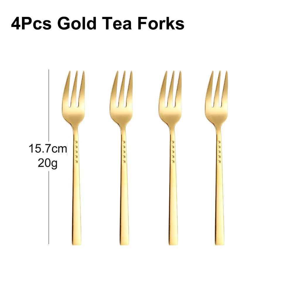 4/6/12Pcs Black Coffee Fork Stainless Steel 304 Tea Fork Set Ice Cream Cake Fruit Forks Mirror Gold Cutlery Thin Sliverware