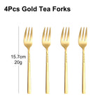 4/6/12Pcs Black Coffee Fork Stainless Steel 304 Tea Fork Set Ice Cream Cake Fruit Forks Mirror Gold Cutlery Thin Sliverware