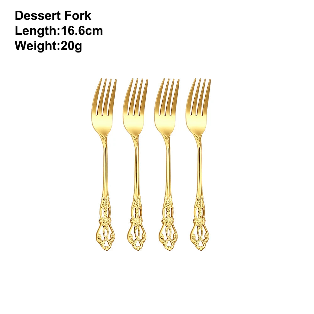 2/4/6/12Pcs Dessert Forks Gold Fruit Fork Stainless Steel Sliver Tableware Cake Snack Salad Fork Mirror Western Black Cutlery
