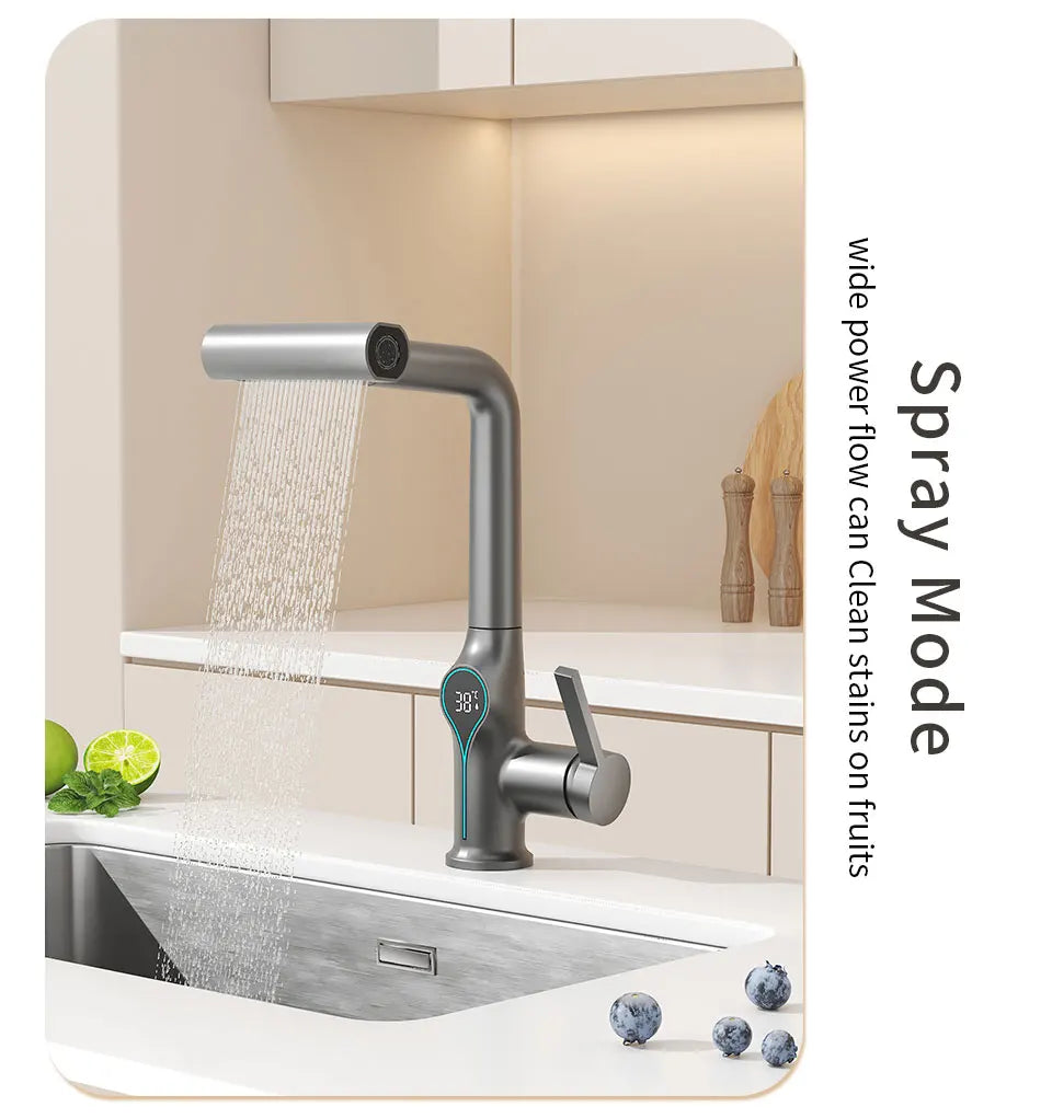 Intelligent Water Temperature Display Pull-out Sprayer Kitchen Faucet Hot and Cold Water Kitchen Sink Tap Single Hole Mixer