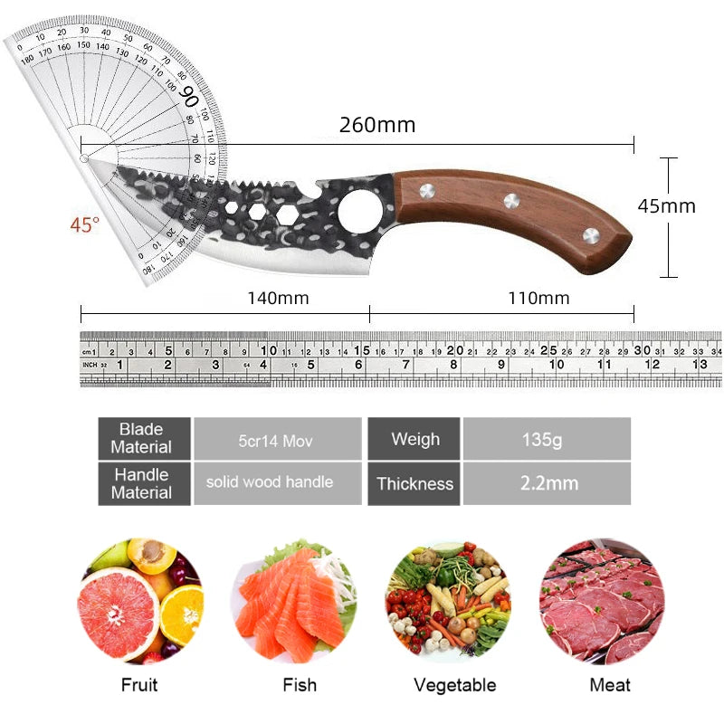 Meat Cutting Knives Boning Knife Wooden Handle Hnadmade Forge Knives Slicing Knife Multifunctional Kitchen Knives with Cover
