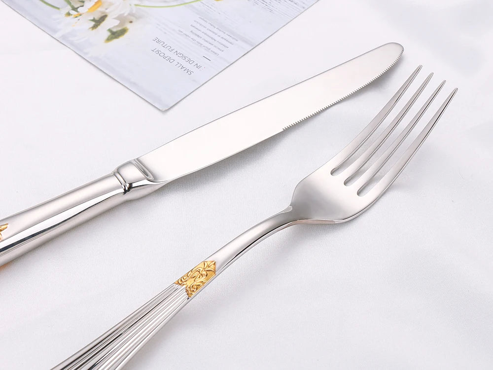 4/8/12/16/20 Pieces Gold Plated Luxury Silverware Flatware Dishwasher Safe 18/10 Stainless Steel Cutlery Set For Home Wedding