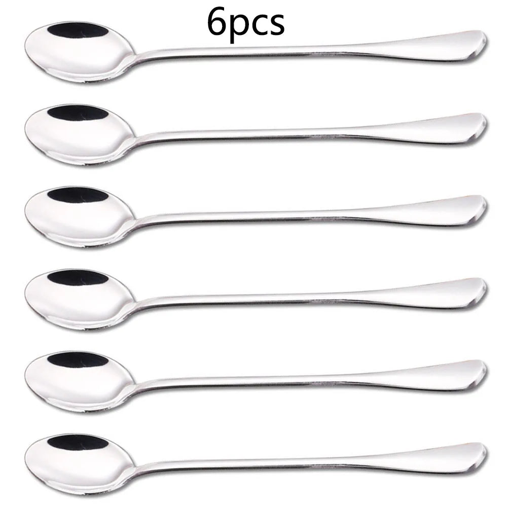 6pcs Stainless Steel  Ice Tea Scoop Dessert Spoon Food Grade Ice Cream Candy Tea Spoon Milkshake Coffee Multi-Purpose Spoon