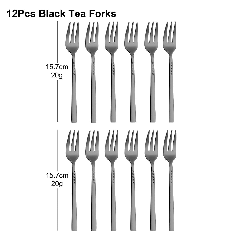 4/6/12Pcs Black Coffee Fork Stainless Steel 304 Tea Fork Set Ice Cream Cake Fruit Forks Mirror Gold Cutlery Thin Sliverware