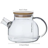 1/1.8L Glass Teapot Bamboo Lid 1pack Glass Tea Kettle with Removable Filter Spout for Loose Leaf、Fruit Tea and Fragrant Tea