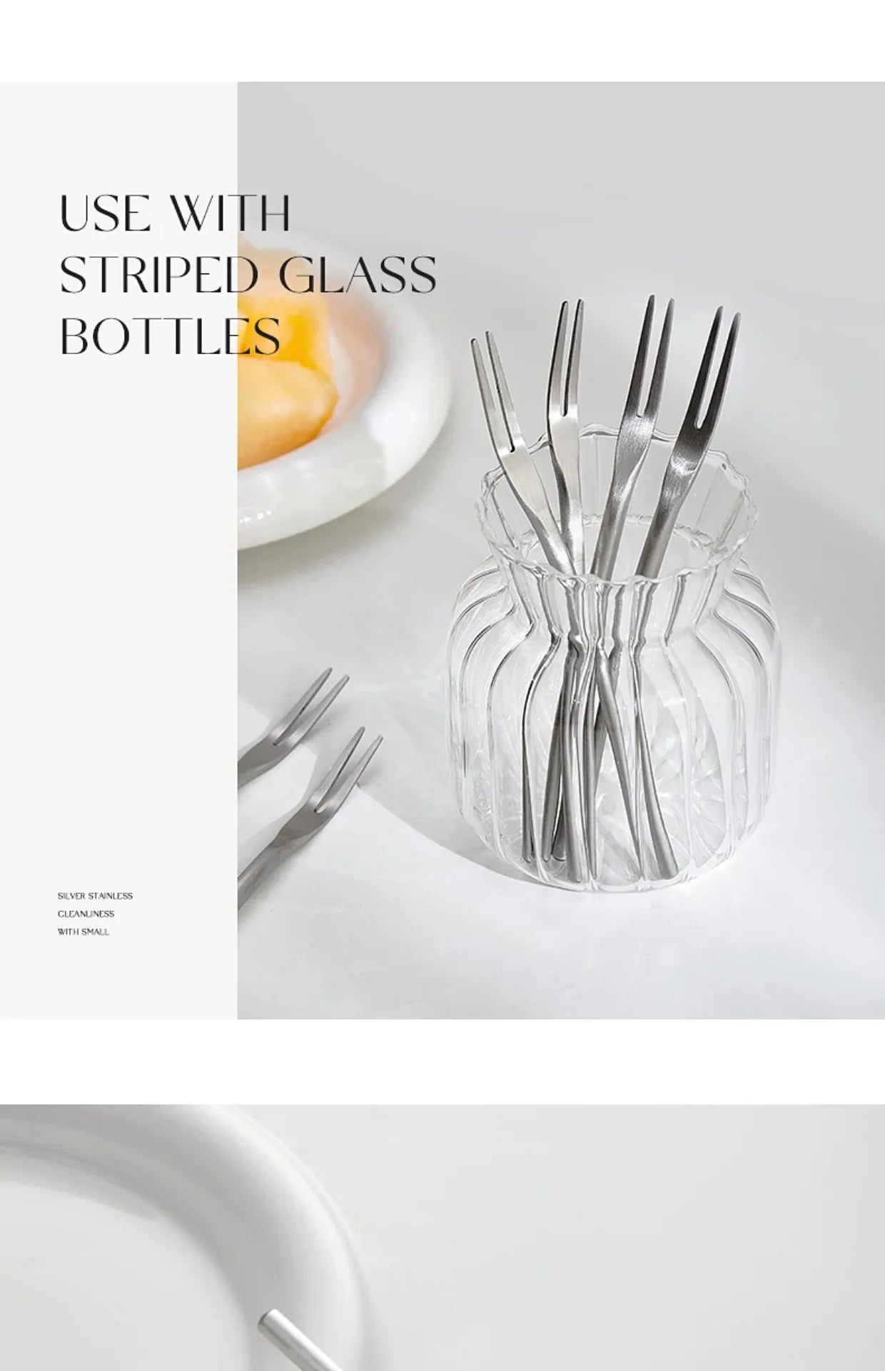 304 Stainless Steel Fruit Fork Solid Round Stick Small Fork High Appearance Level Household Long Handle Fruit Cake Dessert Fork