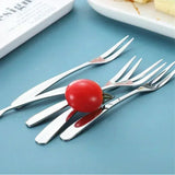 13cm StainlessTwo-tine Steel Fruit Forks Set Small Size Two-tine Dessert Snack Cake Forks for Parties and Cafeterias