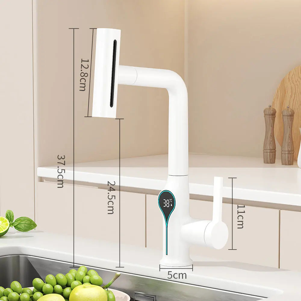 Intelligent Water Temperature Display Pull-out Sprayer Kitchen Faucet Hot and Cold Water Kitchen Sink Tap Single Hole Mixer