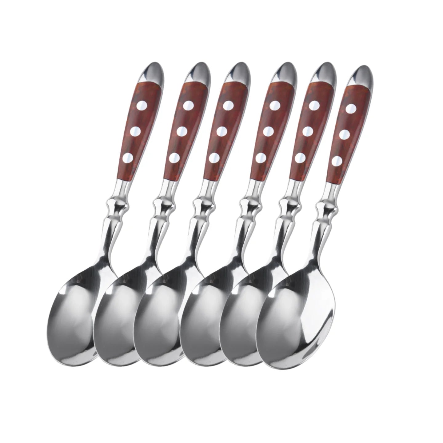 Classic Elegant Stainless Steel Cutlery Set Simulated Redwood Fork Spoon Knife Full Dinning Fork Steak Knife Teaspoon Creative